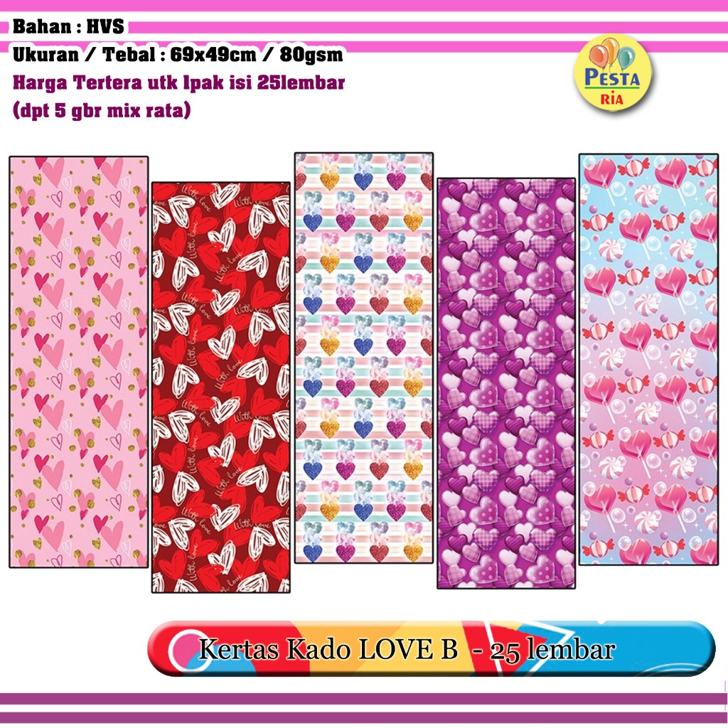 

Murah!! (1Set 25Pcs) Kertas kado motif LOVE B new, kertas kado tebal, Kertas Kado Setara Sanwa Sansan Wawa