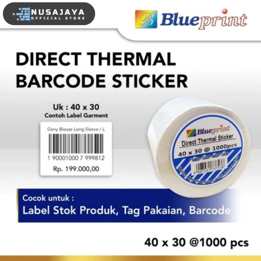 

Direct Thermal Sticker 40 x 30 BLUEPRINT Label Stiker 40x30 mm 1 Roll