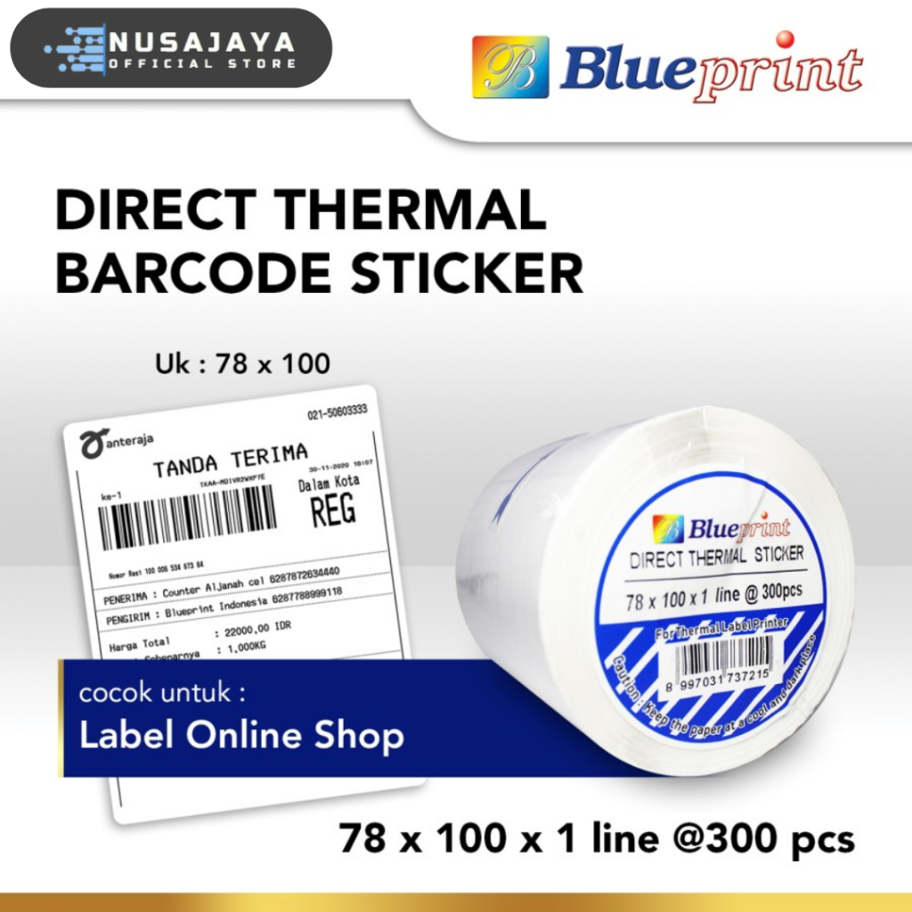 

Direct Thermal Sticker Label Online Shop BLUEPRINT 78x100mm isi 300Pcs