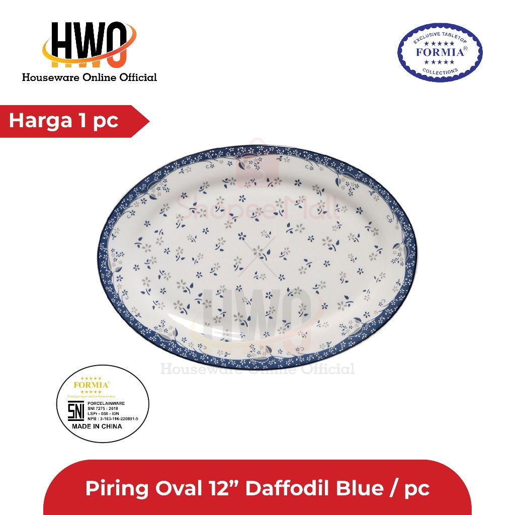 Formia Piring Keramik Oval Platter 12 Inci Daffodil Blue / pc