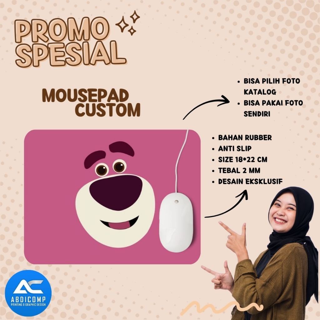 MOUSEPAD CUSTOM KOSTUM LUCU MOTIF KOMPLIT UKURAN 18 X 22 CM BISA FOTO