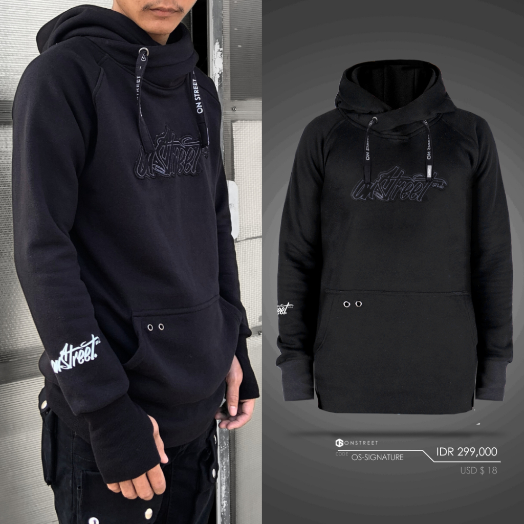 JAKET SWEATER PRIA / WANITA ONSTREET SIGNATURE LOGO HOODIE (BLACK) TERBARU