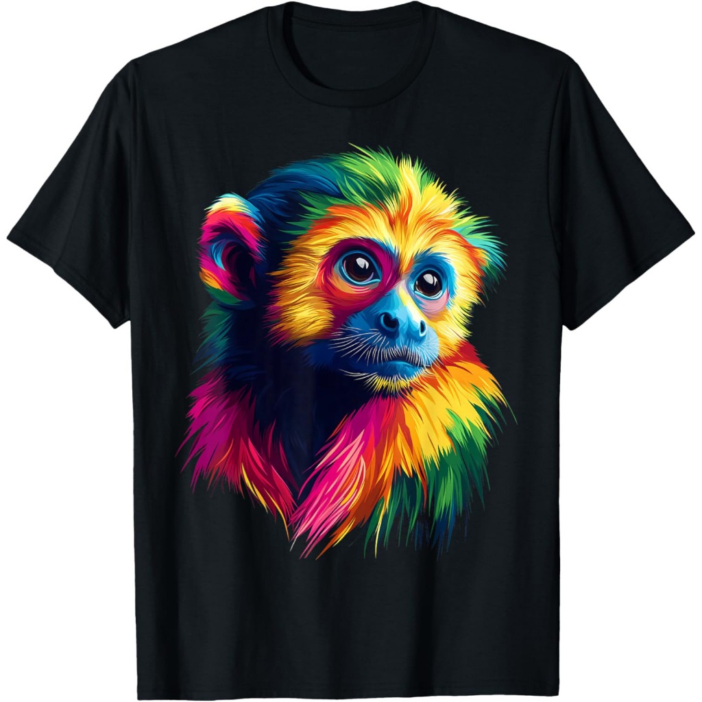 Kaos Pria Wanita Pecinta Hewan Wajah Monyet Capuchin Berwarna-warni