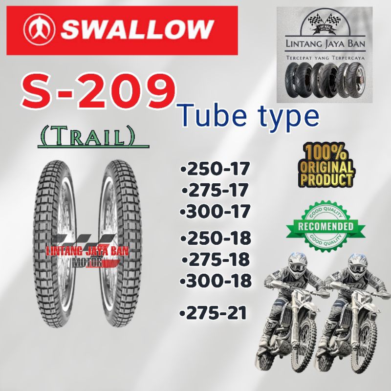 Ban motor Trail semitrail ring 17 18 21 swallow s209 ban dalam/tube type  gratis warping