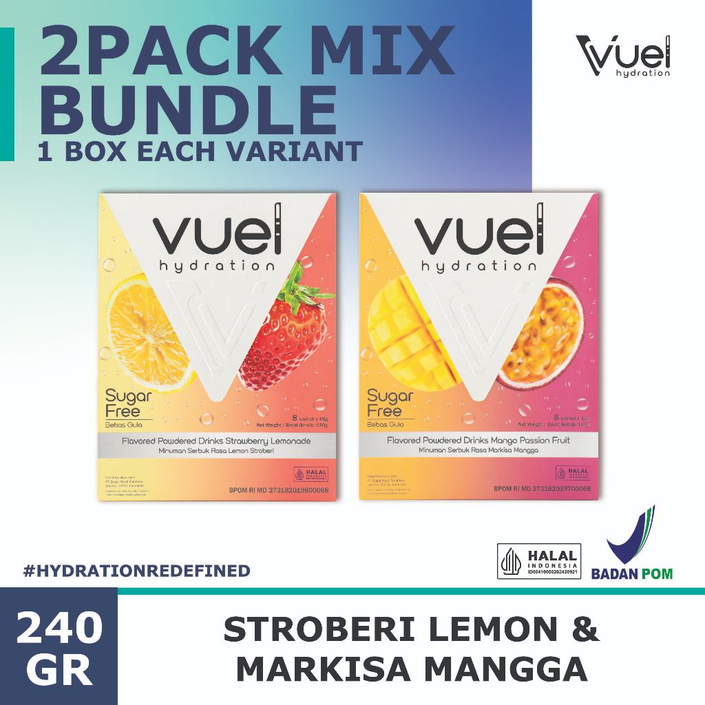 

Vuel Hydration Electrolyte Drink Mix Bundle - 16 sachet/240g/2 flavors