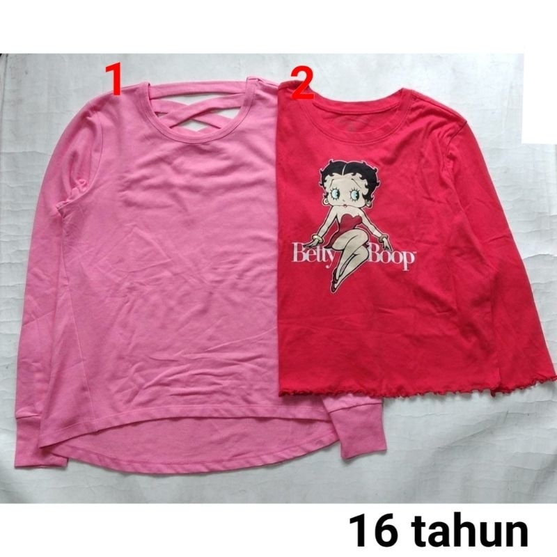 Baju kaos atasan lengan panjang anak perempuan mix 16 tahun pink merah bettyboop