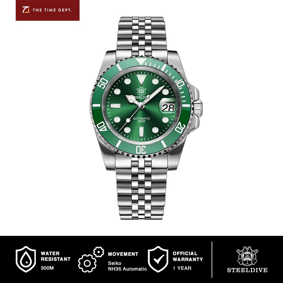 Steeldive SD1953 Jubilee Seiko NH34A Automatic Jam Tangan Pria Diver - Hijau
