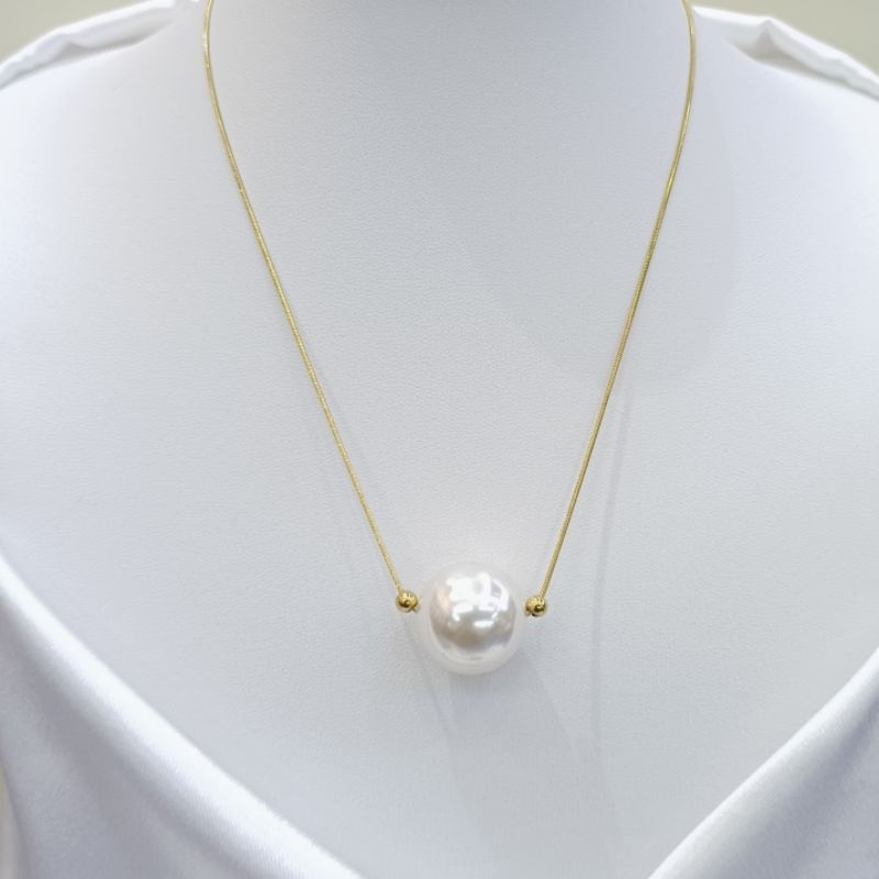 Kalung Gold titanium liontin mutiara