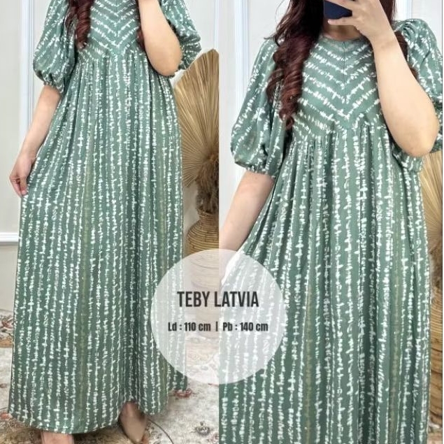 Daster Arab TEBY LATVIA Maxi Dress Lengan Pendek Balon dengan Karet Pinggang Best Seller