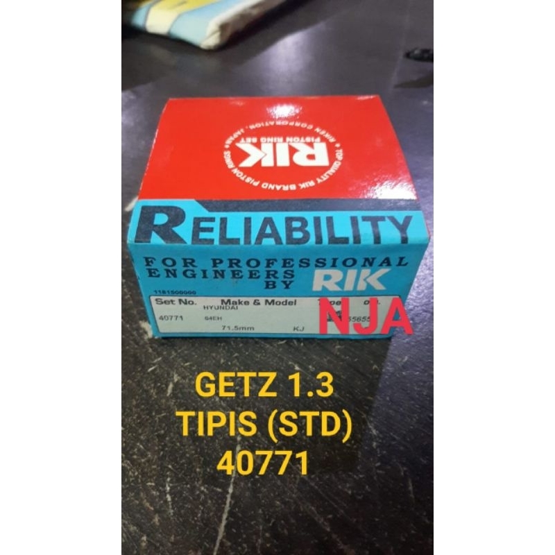 RING PISTON SEHER HYUNDAI GETZ 1.3CC MODEL TIPIS STANDAR 40771 1SET