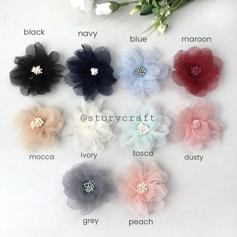 1PC - 6.5CM | BUNGA ORGANZA PLISKET / BUNGA PLISKET / BUNGA ORGANZA / APLIKASI BUNGA PLISKET