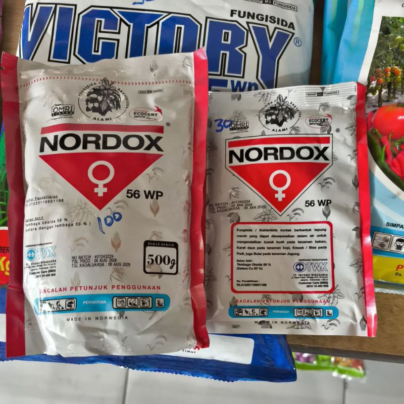FUNGISIDA NORDOX 56 WP (tembaga oksida 56%) 100 gram-500 gram - 1 KG