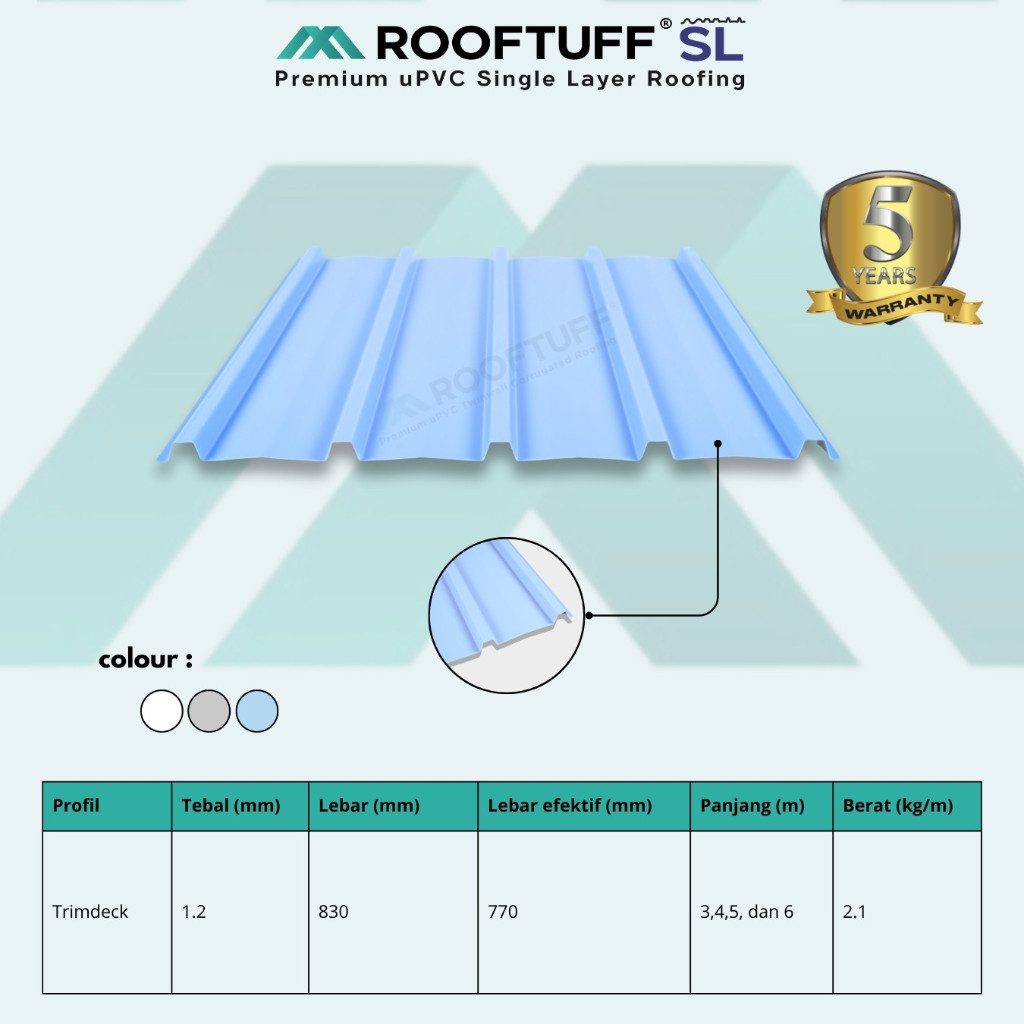 Rooftuff SL Premium UPVC Single Layer Roofing