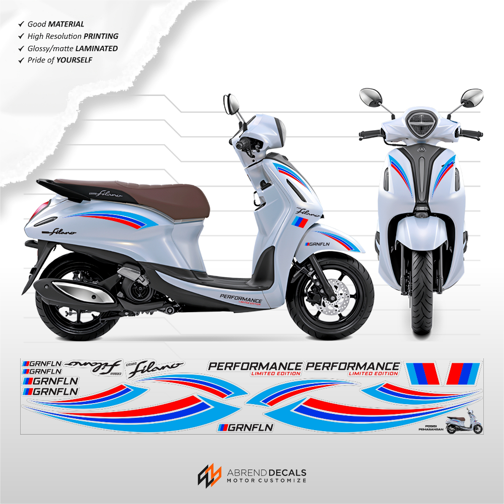 STRIPING LIST GRAND FILANO BMW TRI COLOR SIMPEL MINIMALIS / STIKER MOTOR FILANO TRANSPARAN / VINYL