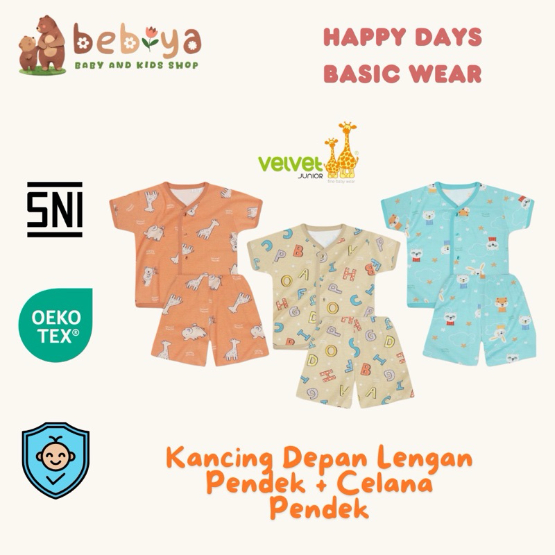Velvet Junior Terbaru Setelan Celana Pendek Lengan Pendek Kancing Depan Happy Days Baju Anak Laki La