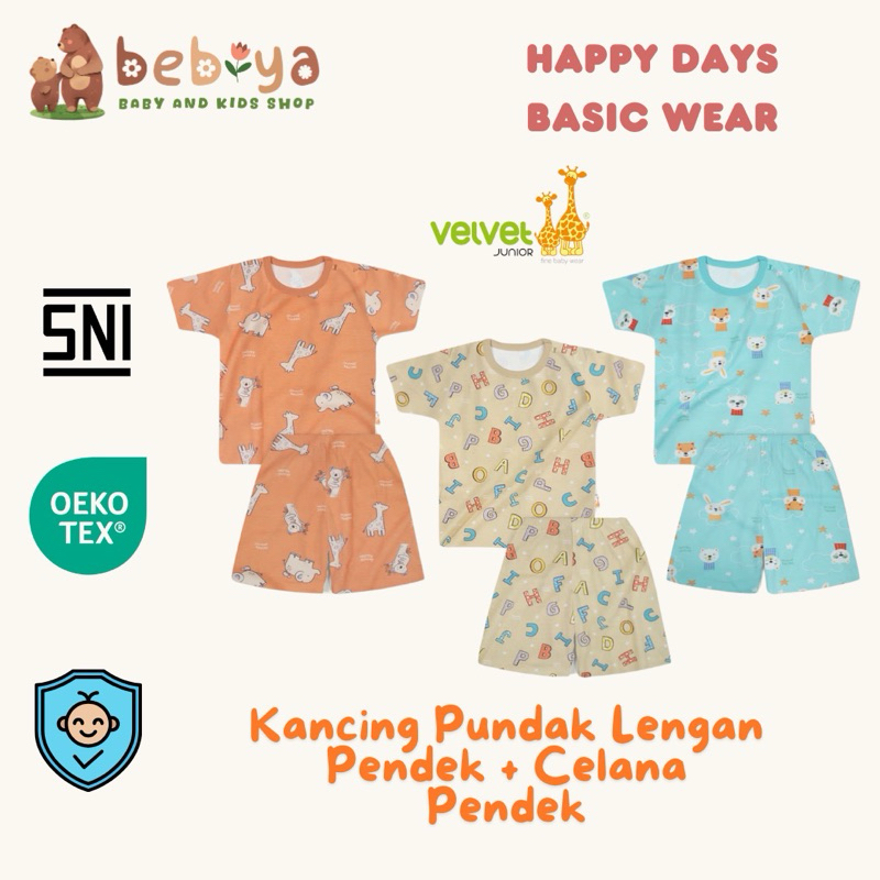 Velvet Junior Terbaru Setelan Celana Pendek Lengan Pendek Happy Days Baju Anak Laki Laki Perempuan B