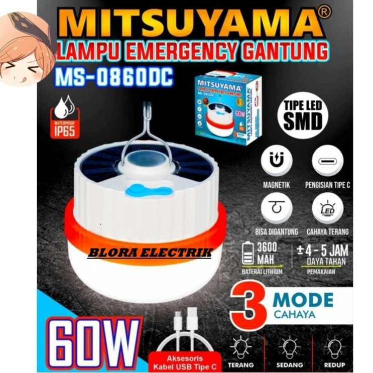 Lampu Emergency Gantung 60W IP65 Mitsuyama MS-0860DC LED LAMP 60 WATT