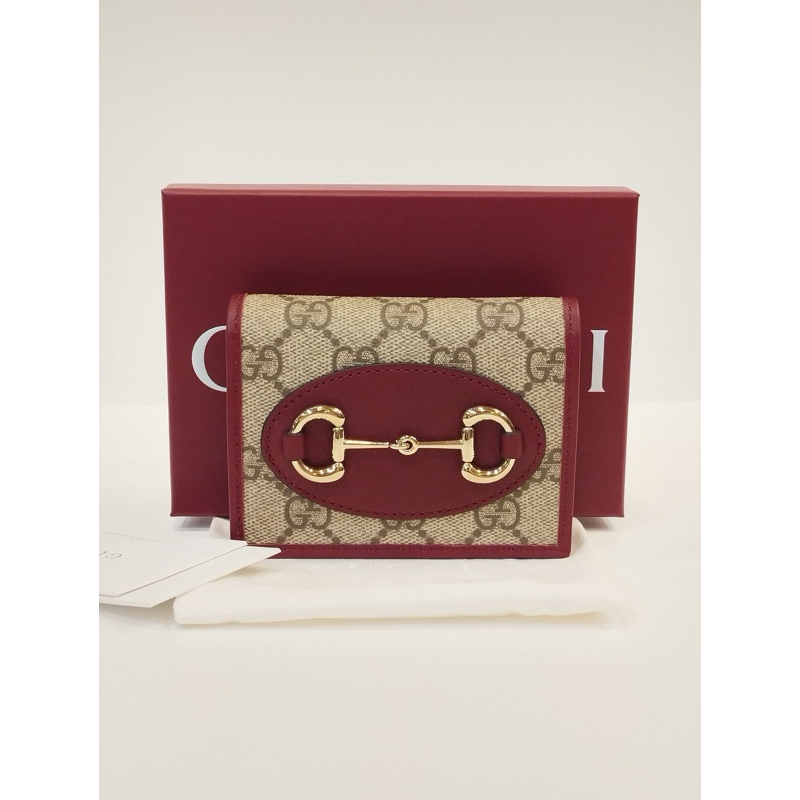 GC HORSEBIT 1955 CARD CASE WALLET beige and dark brown canvas