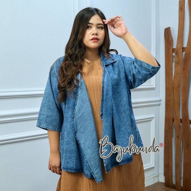 Jumbo Jaket Jeans Wanita Big Size Jeans LD 130 MOZIA PROMO