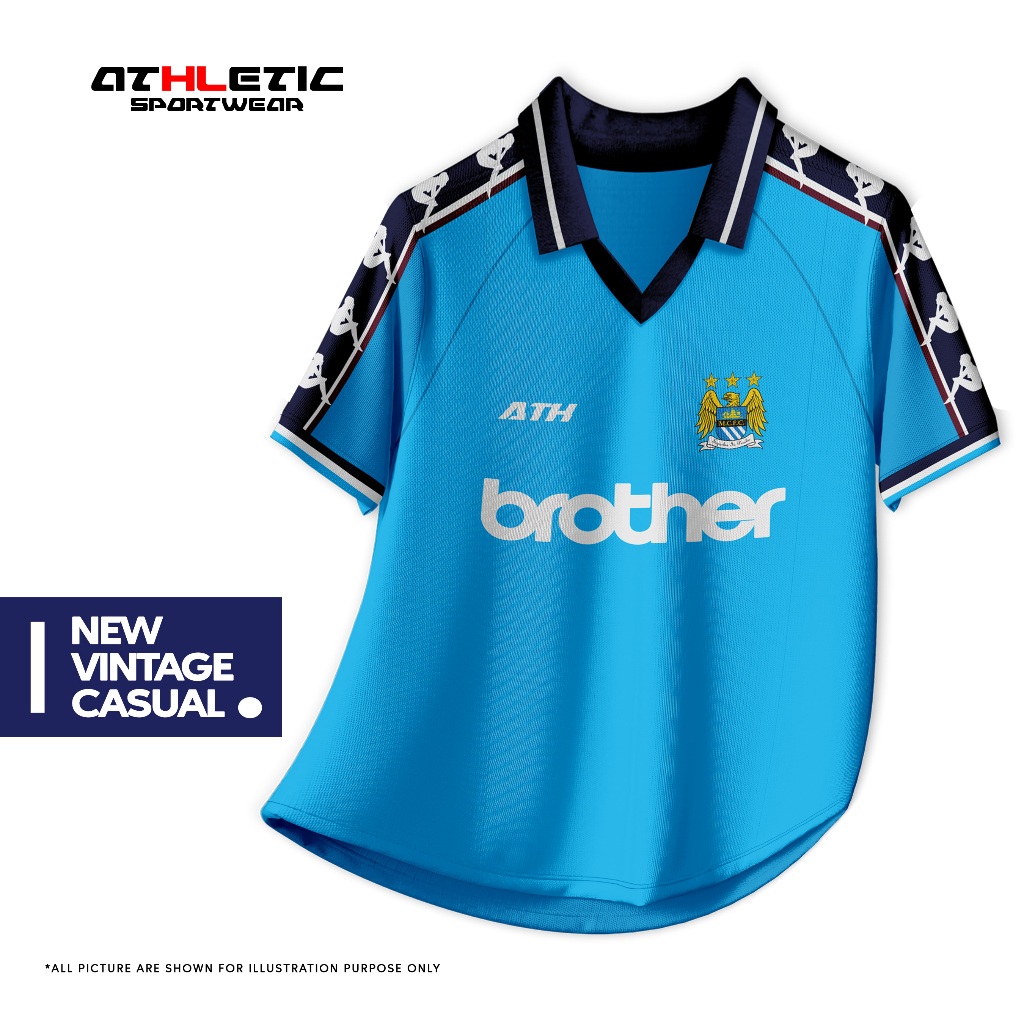 ATHLETIC SPORTWEAR - Jersey Vintage Bola Fantasy Manchester City Home1997 Fullprinting Casual - Atas