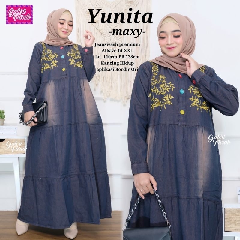 Gamis Maxy Denim wash jeans bordir
