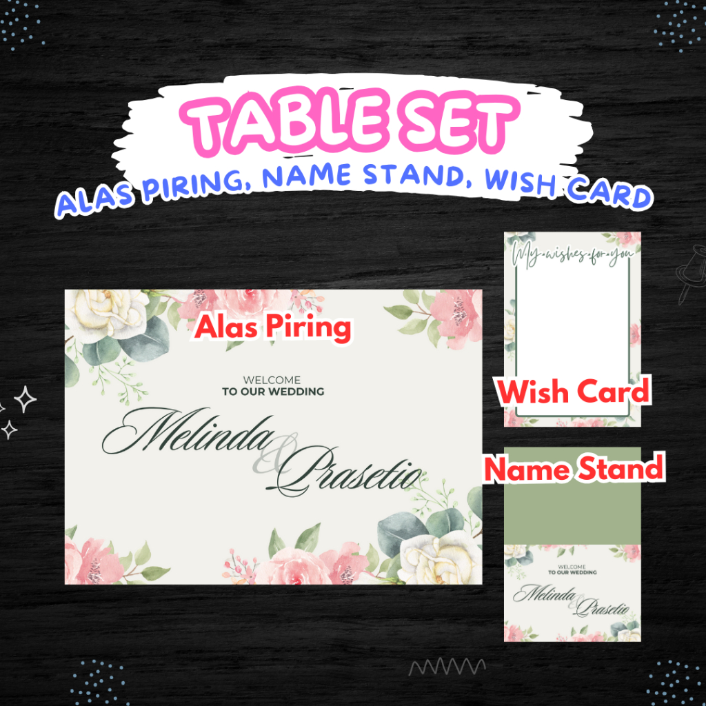 Table set aksesoris dekor meja alas meja name stand baby shower pink floral sweet seventeen birthday