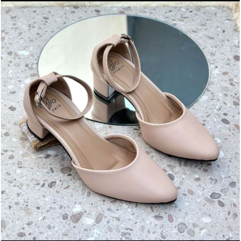 HEELS IVORY 5CM - SANDAL WANITA KEKINIAN - SANDAL SEPATU WANITA MULES