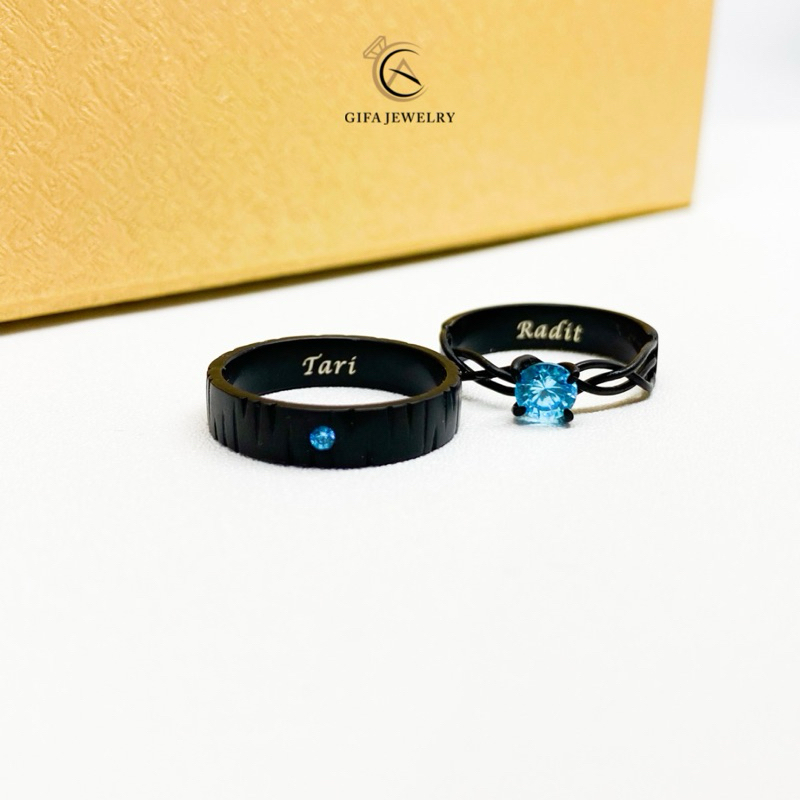 Gifa Jewelry Cincin Kawin Sepasang -CINCIN HITAM Perak Palladium Gf45