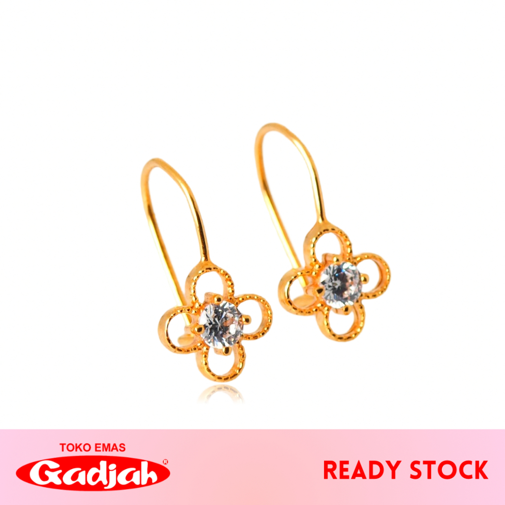 Anting Emas Kawatan Kerangka Clover Solitaire - Toko Emas Gadjah