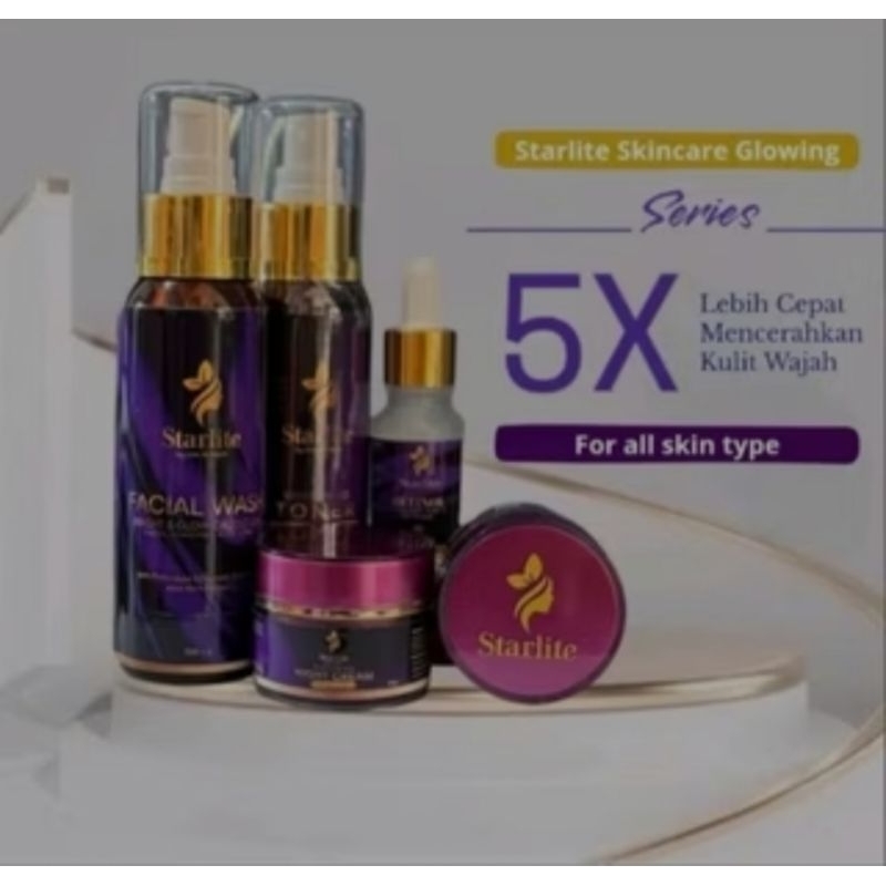 STARLITE SKINCARE /PAKET RETINOL STARLITE UNGU / CREAM MALAM CREAM SIANG FACIAL WASH TONER SERUM RET