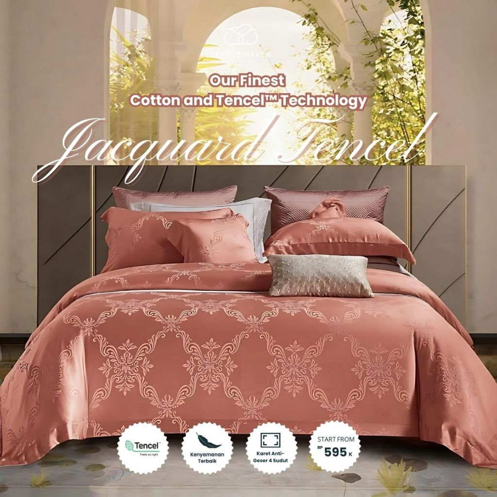 Sprei dan BedCover Jacquard Tencel Serat Bamboo Original 80s | Sprei KingKoil Sutra Emboss tinggi 40