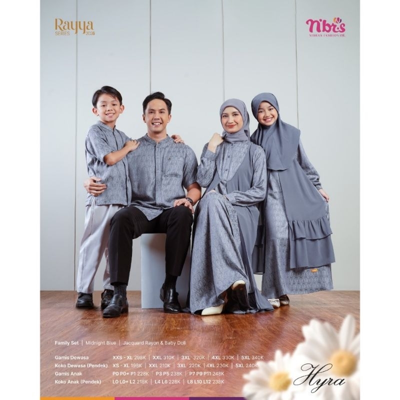 Gamis sarimbit keluarga nibras 2025 hyra midnight blue gamis kondangan baju couple ibu dan anak baju