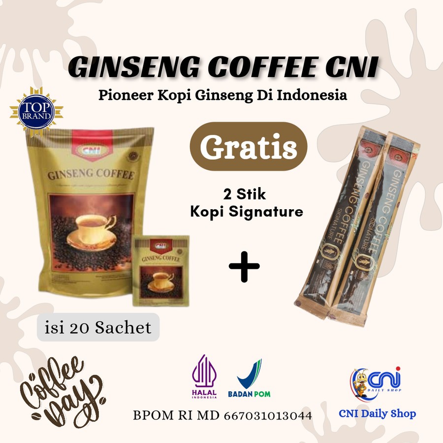 

[FREE 2 STIK KOPI] KOPI CNI Ginseng Coffee 20 Sachet Original Menambah Stamina