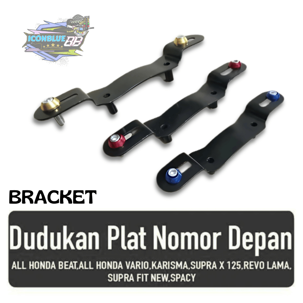 iconblue88 BRACKET Dudukan Plat Nomor Motor Depan Belakang BEAT, VARIO, SUPRA X, KARISMA dan Baut Pl