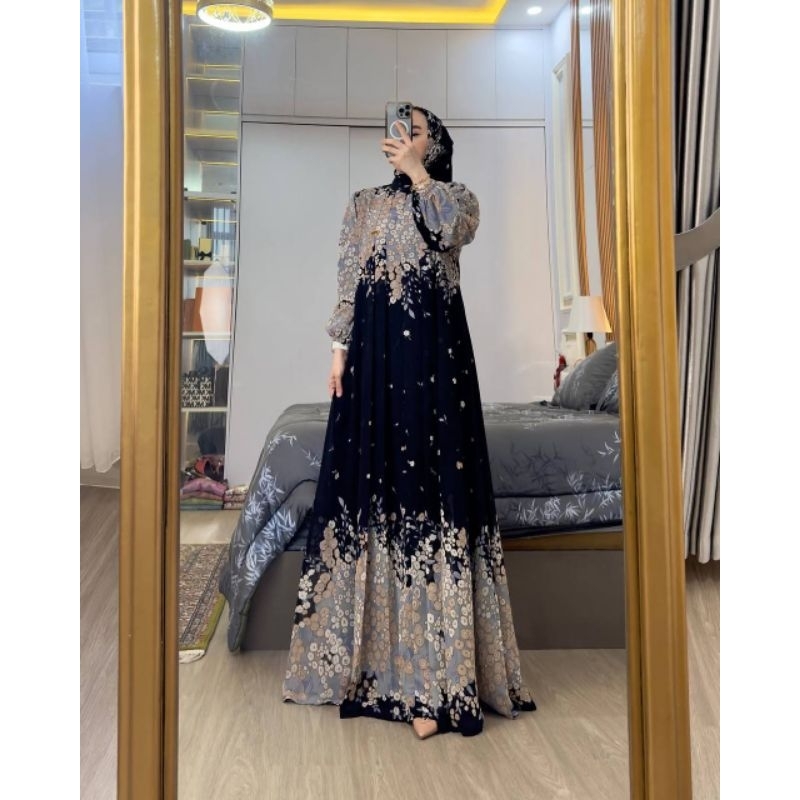 Gamis rayon premium salur garis garis - Gamis midi dress - Gamis kekinian - gamis busui - gamis rayo