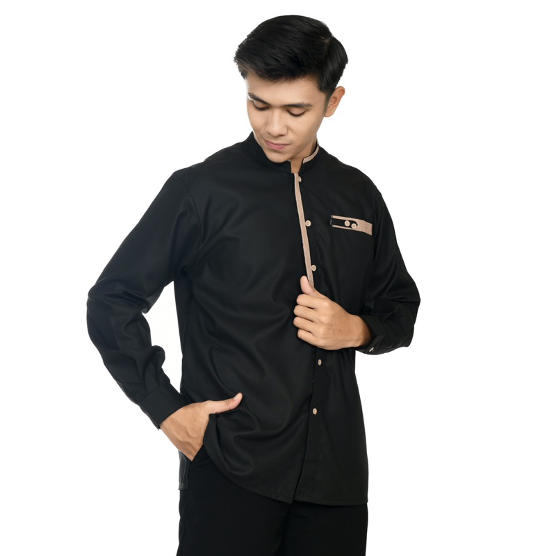 BAJU KOKO NABAWI LENGAN PANJANG Kemeja Pria Lengan Panjang Hitam