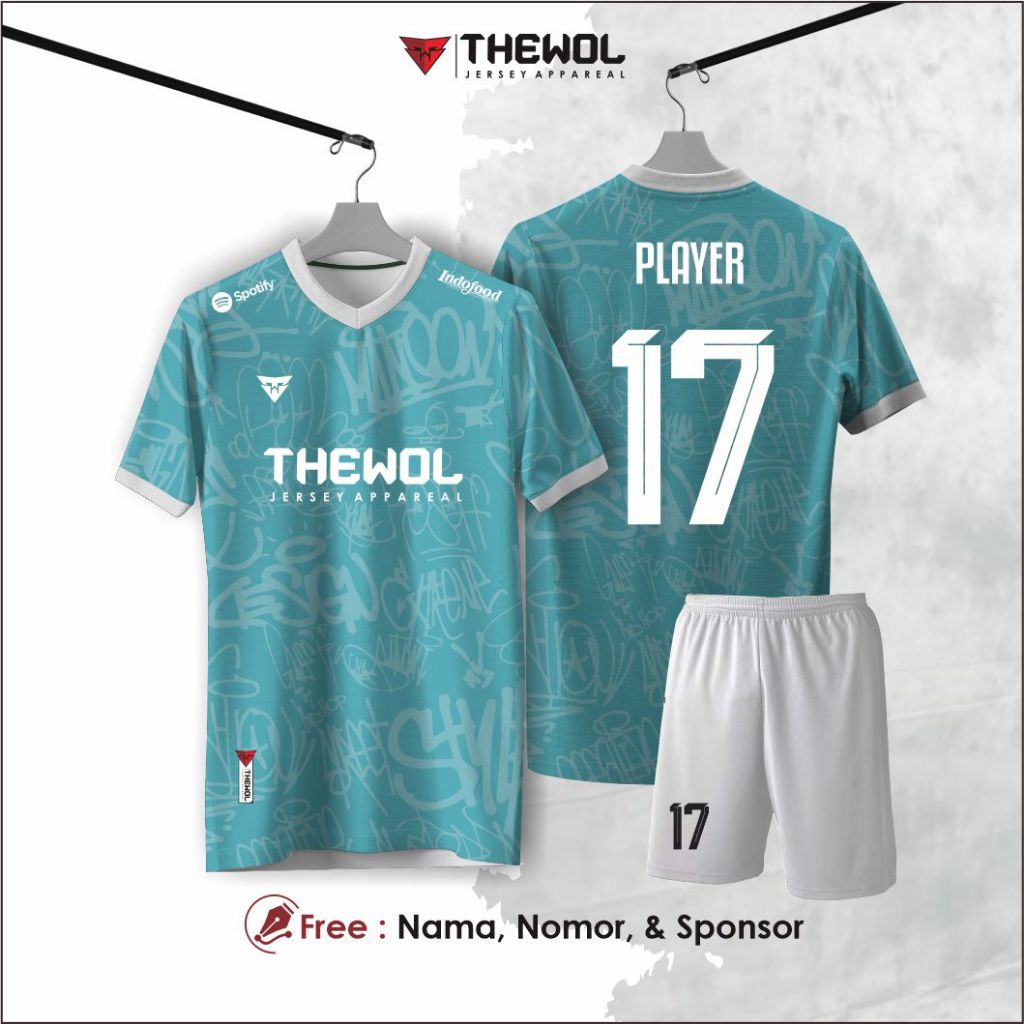 Jersey kaos futsal bola biru muda putih full printing premium satuan