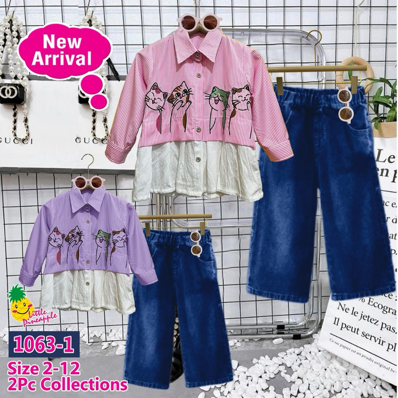 (3th) Little Pineapple setelan anak perempuan kemeja katun kulot jeans LP 1063