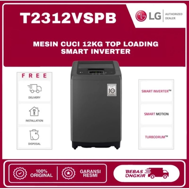 MESIN CUCI TOP LOADING LG 12KG SMART INVERTER T2312VSPB