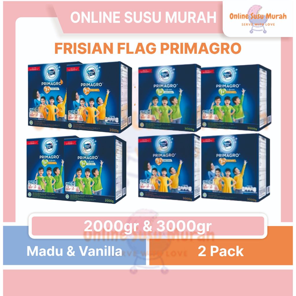 

FRISIAN FLAG PRIMAGRO 1+ 3+ PAKET2KOTAK VANILA MADU 2000GR 3000GR SUSU FORMULA PERTUMBUHAN ANAK SSKD