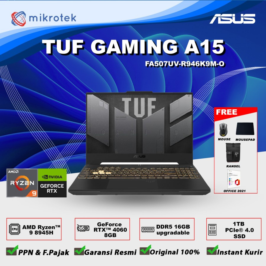 Asus Tuf Gaming A15 Ryzen 9 8945H 16 1TB SSD RTX4060 FA507UV-R946K9M-OM