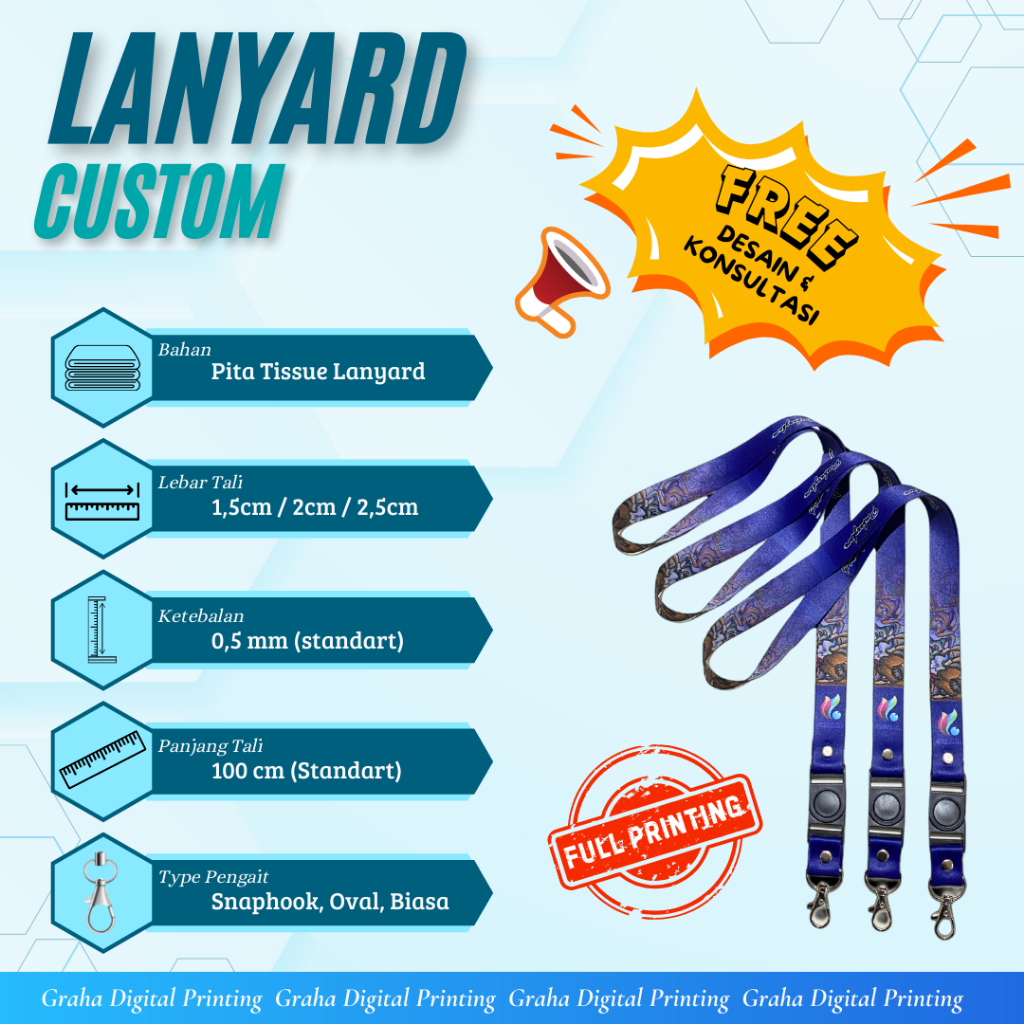 

Cetak (SATUAN) LANYARD Custom Full Printing 2 Sisi