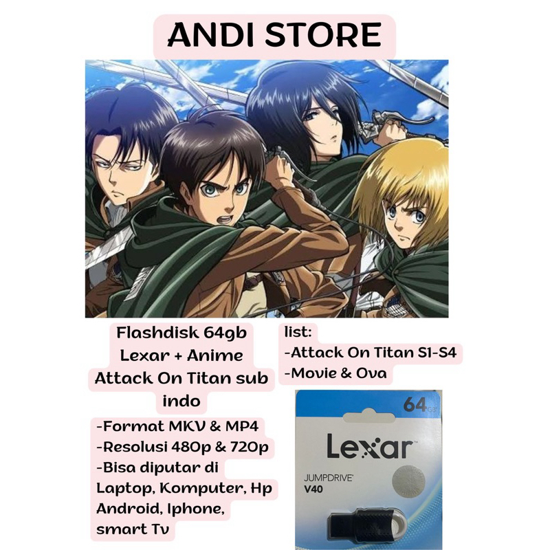 Flashdisk 64gb lexar anime attack on titan