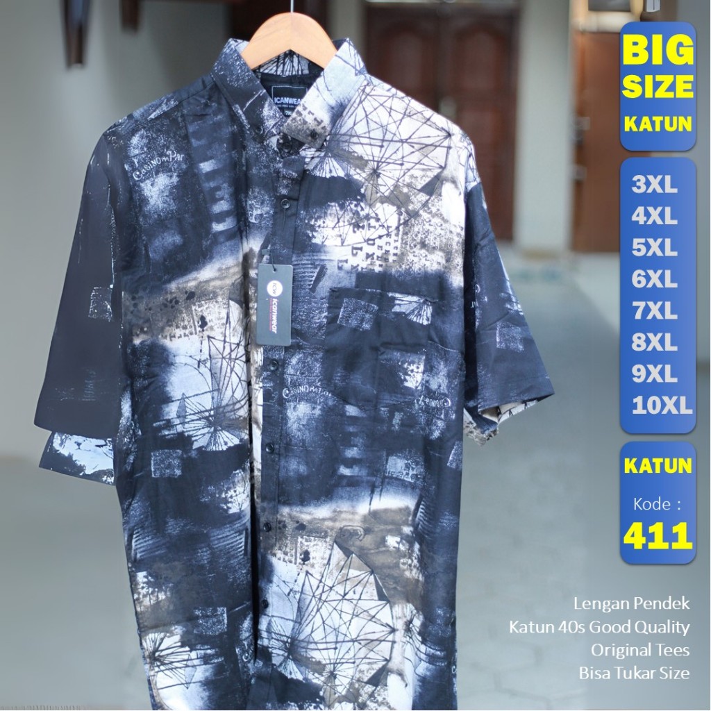 Kemeja Surfing Big size Biru Floral Kemeja Jumbo Pantai Pria Wanita Kemeja Jumbo Tropical