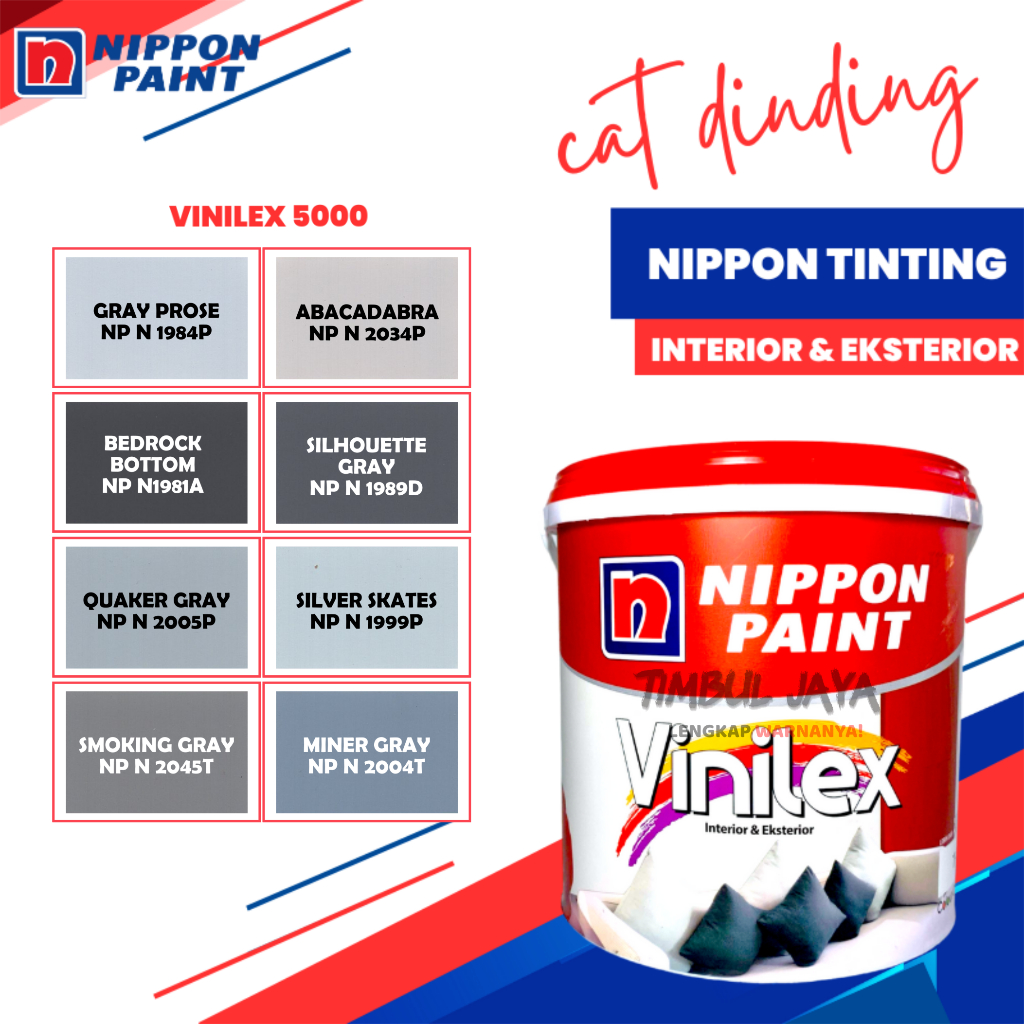 Cat Vinilex 5kg Eksterior dan Interior Warna ABU-ABU Tinting / Cat Tembok Exterior Nippon Paint / Ca