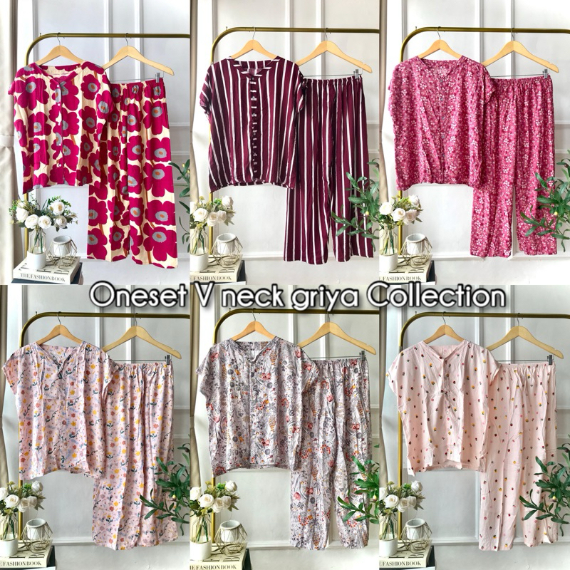 baju tidur wanita | setelan Pajamas Rayon motif | Babydoll lengan pendek Celana Panjang griyacollect