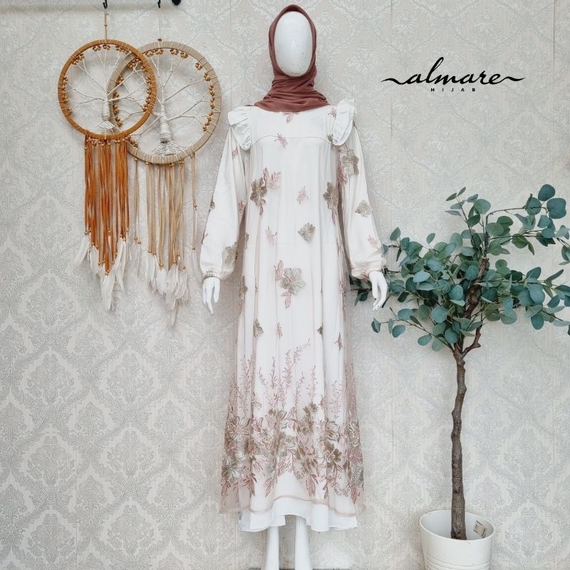 Gamis Tile Bordir Putih