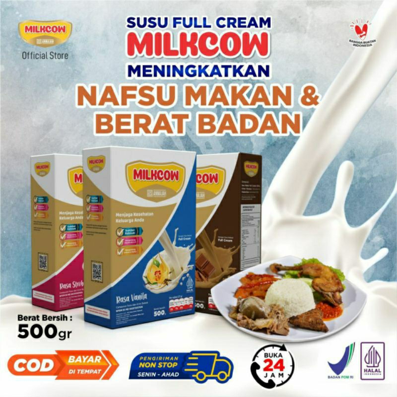 

Milkcow Penggemuk Badan Anak Penambah Nafsu Makan Susu Sapi Bubuk 500g Vanilla Cokelat Stroberi