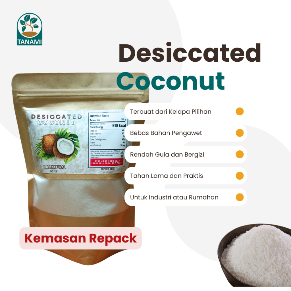 

Desiccated Coconut Kemasan Repack / Kelapa Parut Kering Taburan Kue 500 gram