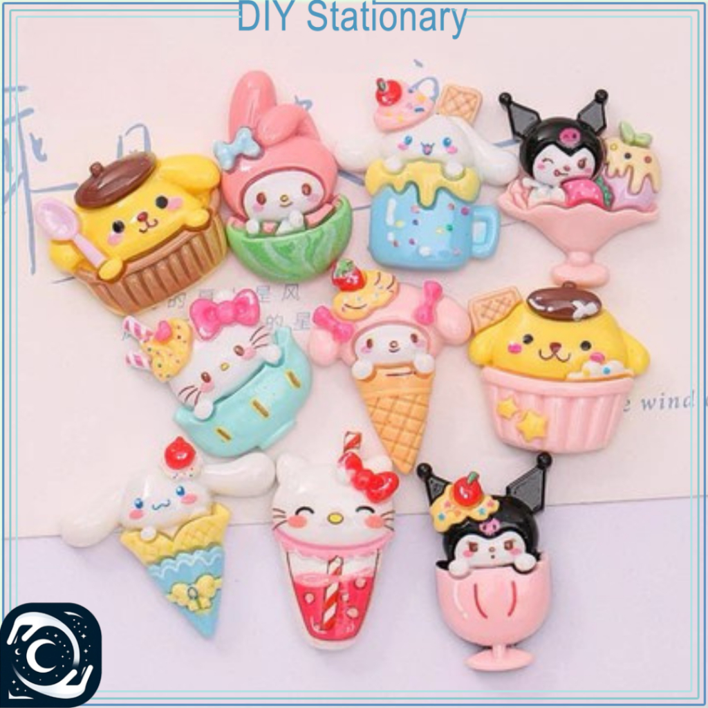 

Stiker 3D Karakter Sanrio Ice Cream Lucu Resin Clay DIY Aksesoris Dekor Dompet Botol